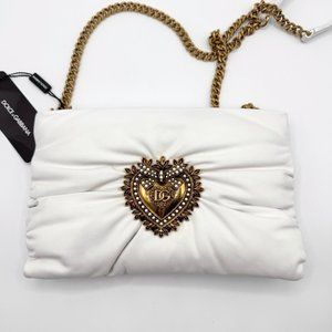 Dolce & Gabbana White Shoulder Bag with Gold Chain